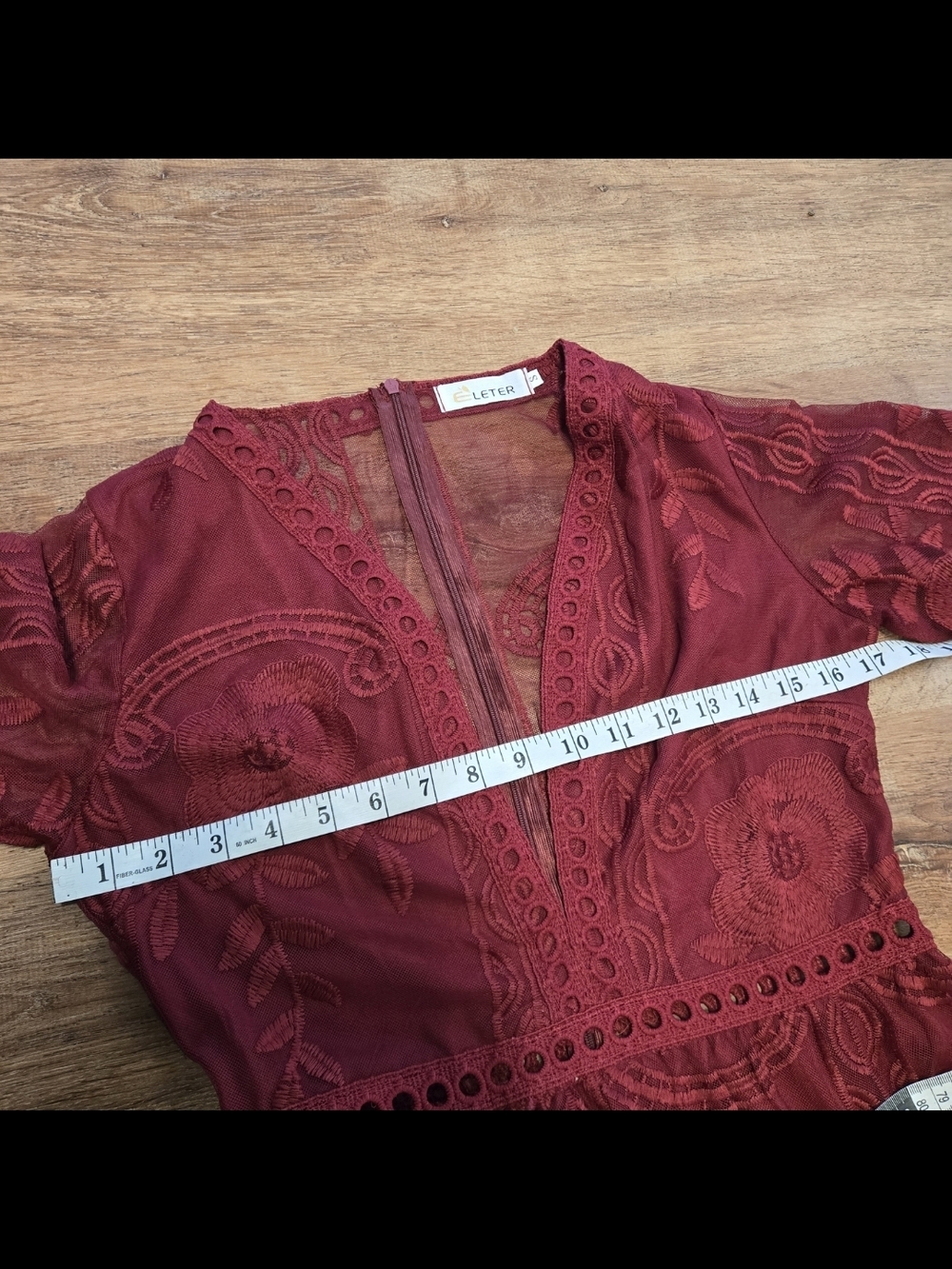 Eleter Burgundy Romper With Embroidered Sheer Maxi Skirt Small - Picture 4 of 6